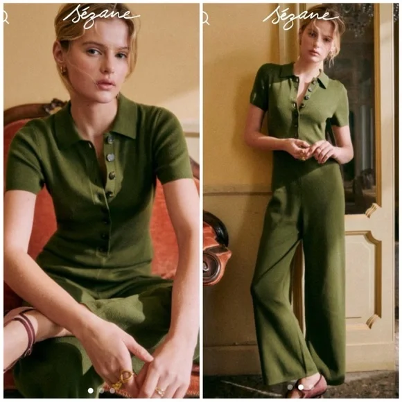 Sezane Olive Green Jumpsuit - Picture 1 of 12